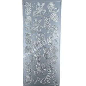 Kontúrmatrica, húsvét, tojás és nyuszi, ezüst, 10x23 cm