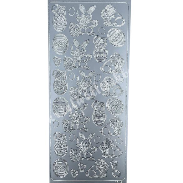 Kontúrmatrica, húsvét, tojás és nyuszi, ezüst, 10x23 cm