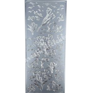 Kontúrmatrica, húsvét, tulipán, nyuszi és csibe, ezüst, 10x23 cm