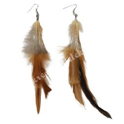 Madártoll fülbevaló, barna-fehér, 13-16 cm