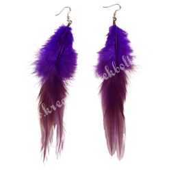 Madártoll fülbevaló, lila-sötétlila, 13-16 cm