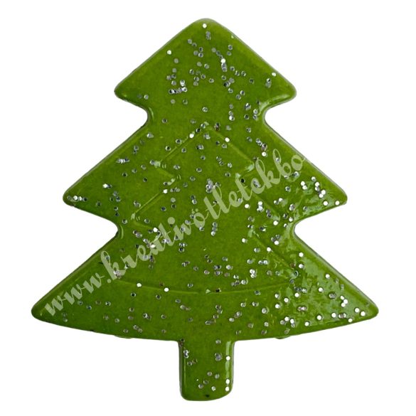 Fűzhető műanyag fenyőfa, zöld, csillámos, 3x3,3 cm