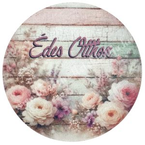 Mdf tábla, kerek, virágok, édes otthon felirattal, 7,5 cm