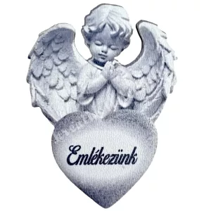Mdf tábla, angyal, Emlékezünk felirattal, szürke, 5x7 cm
