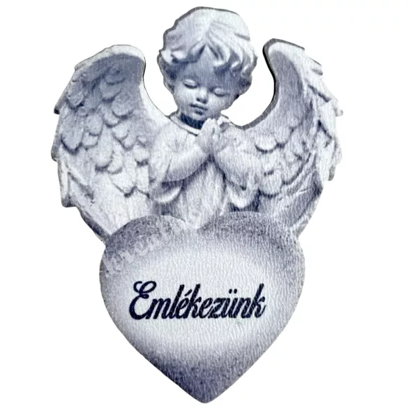 Mdf tábla, angyal, Emlékezünk felirattal, szürke, 5x7 cm