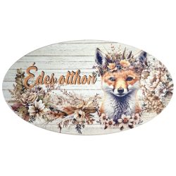 Mdf tábla, róka, Édes otthon felirattal, 15x8,5 cm