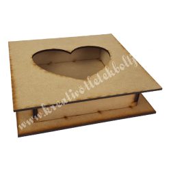 Dekor alap, MDF doboz kivágott szívvel, 18x5 cm