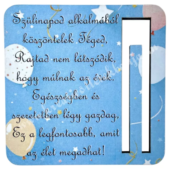Mdf pénzátadó, születésnap, 8,5x8,5 cm