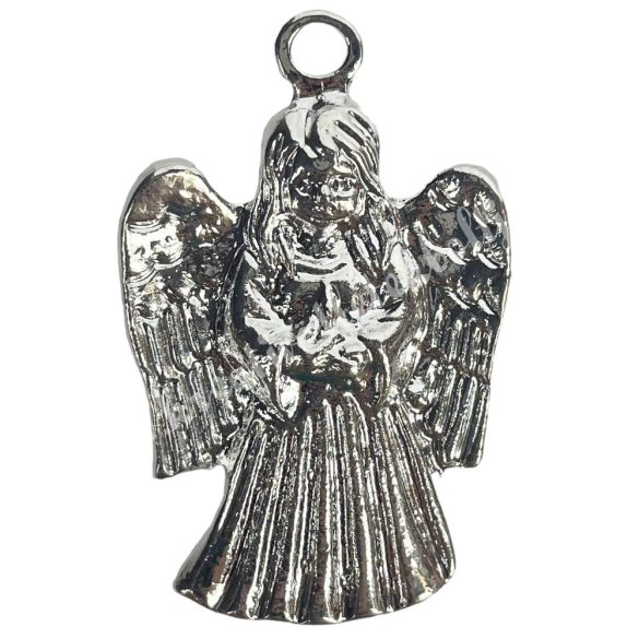 Fémmedál, angyal, ezüst, 2,2x3,5 cm