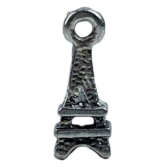 Fémmedál, Eiffel-torony, antikezüst, 0,5x1,3 cm