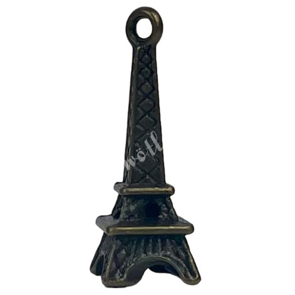 Fémmedál, Eiffel-torony, antikréz, 0,9x2,4 cm