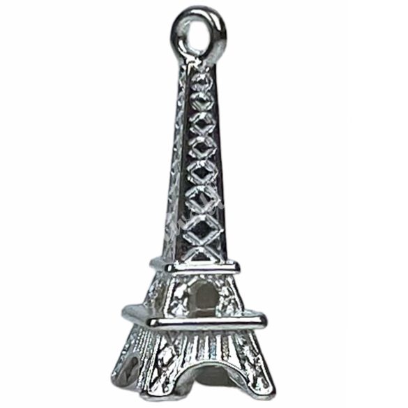Fémmedál, Eiffel-torony, ezüst, 0,9x2,4 cm