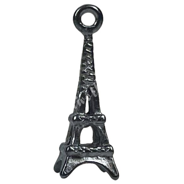 Fémmedál, Eiffel-torony, antikezüst, 0,9x2,4 cm
