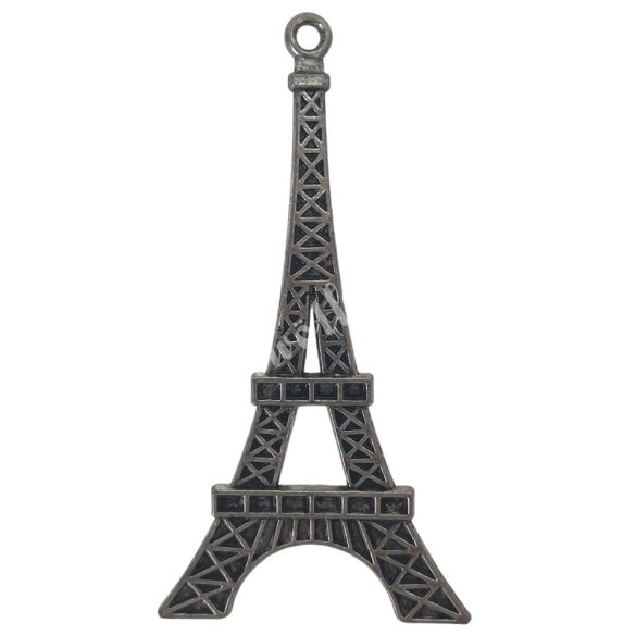 Fémmedál, Eiffel-torony, antikezüst, 3,7x7 cm