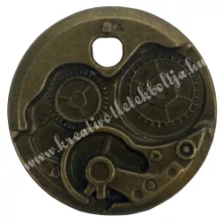 Fémmedál, fogaskerék, antikréz, 2,5x2,5 cm