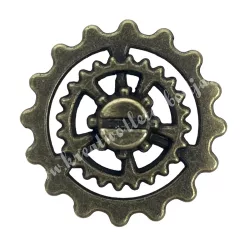 Fémmedál, fogaskerék, antikréz, 2,2x2,2 cm