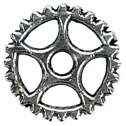 Fémmedál, fogaskerék, platina, 0,7x0,7 cm