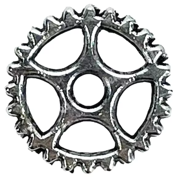 Fémmedál, fogaskerék, platina, 0,7x0,7 cm