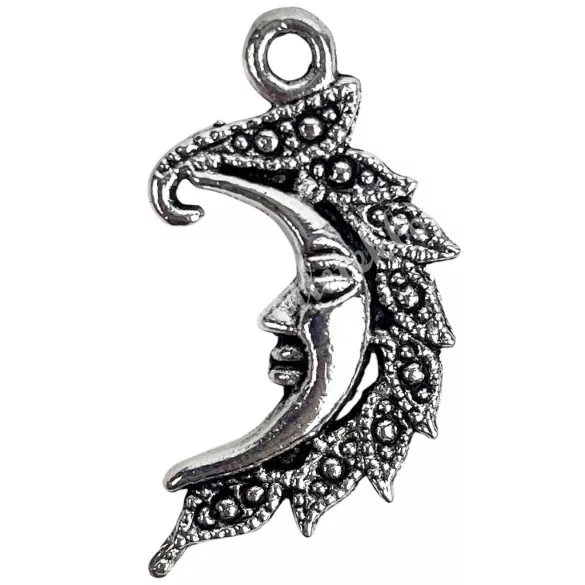 Fémmedál, hold, platina,1,5x2 cm