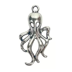 Fémmedál, polip, platina, 1,8x3,2 cm