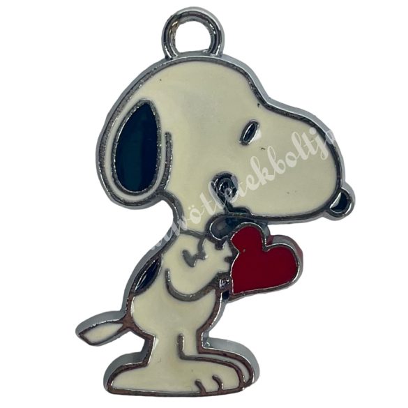 Fémmedál, Snoopy, antikezüst, 2x3 cm
