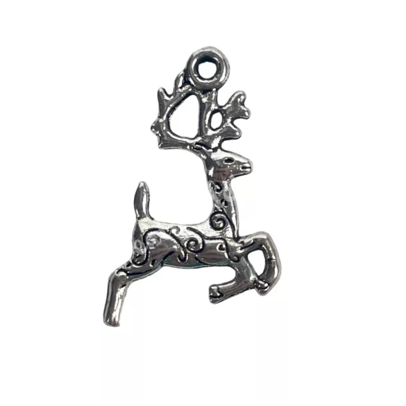 Fémmedál, szarvas, platina, 1,5x2,2 cm