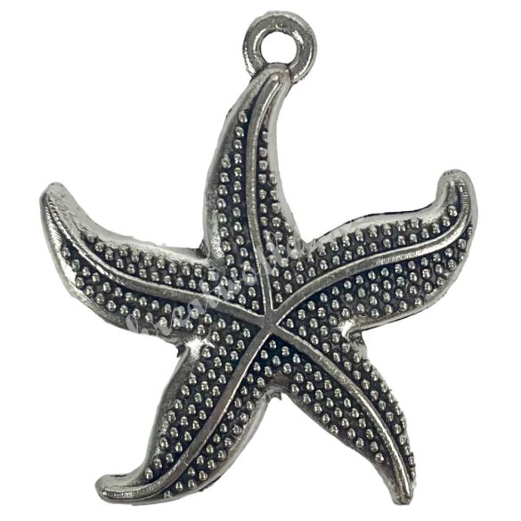 Fémmedál, tengeri csillag, platina, 2,4x2,6 cm