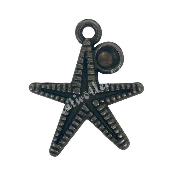 Strasszolható fémmedál, tengeri csillag, antikréz, 2x2,2 cm