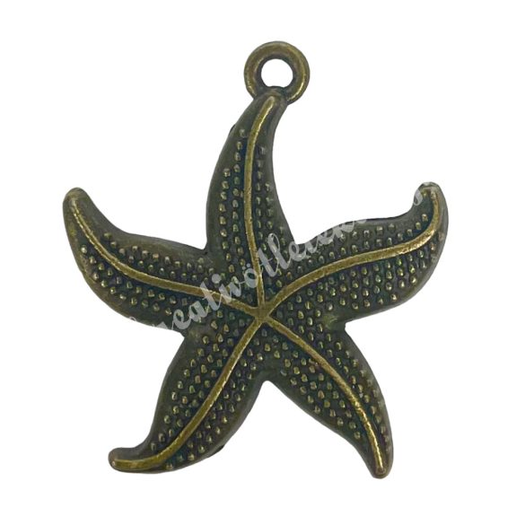 Fémmedál, tengeri csillag, antikréz, 2,4x2,6 cm