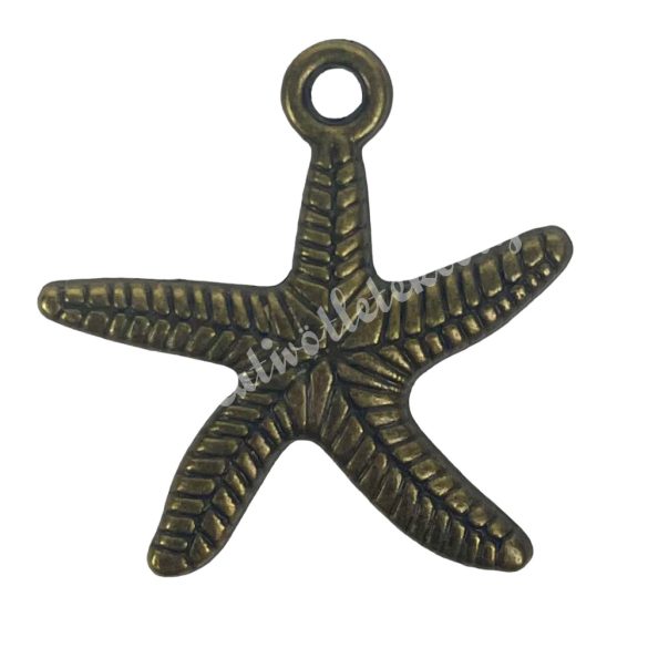 Fémmedál, tengeri csillag, antikréz, 2,5x2,5 cm