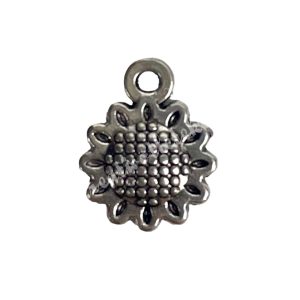 Fémmedál, virág, platina, 1x1,3 cm