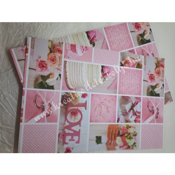 Esküvői mintás karton rózsaszín, kétoldalas