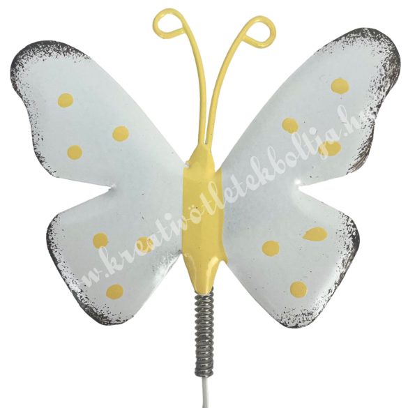 Beszúrós fém pillangó, fehér, 6,5x25 cm