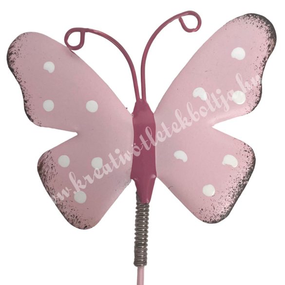 Beszúrós fém pillangó, rózsaszín, 6,5x25 cm