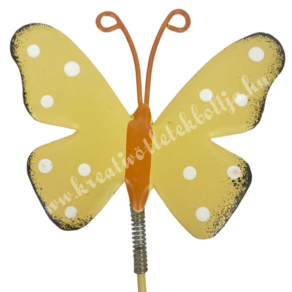 Beszúrós fém pillangó, sárga, 6,5x25 cm