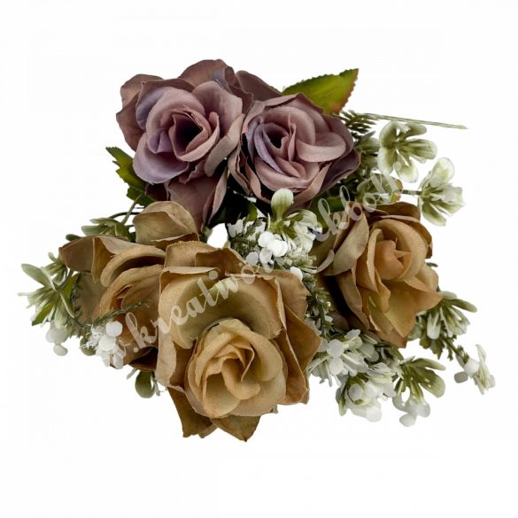 Rózsacsokor rezgővel, vintage lila-barna, 30 cm