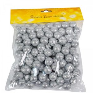 Hungarocell csillámos golyók, ezüst, 2 cm, 30 gr/csomag