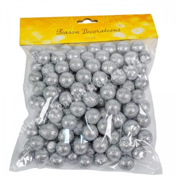 Hungarocell csillámos golyók, ezüst, 2 cm, 30 gr/csomag