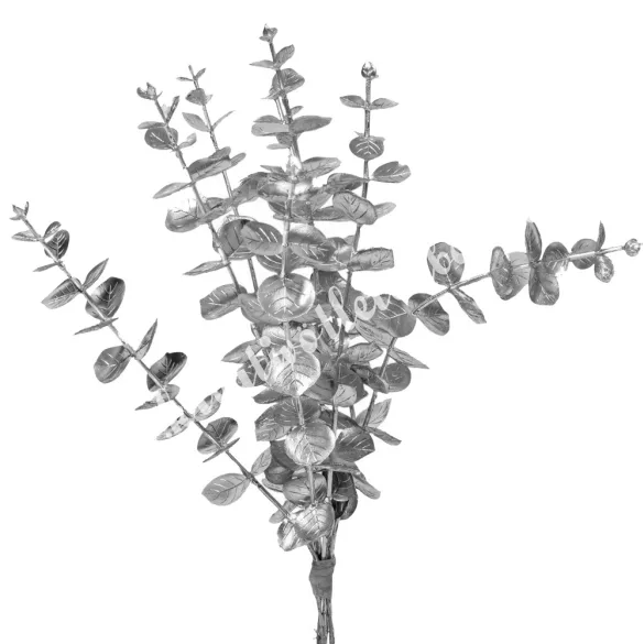 Eukaliptusz ág, ezüst, 37 cm