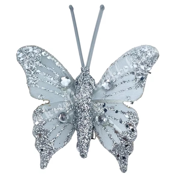 Csipeszes pillangó, ezüst, 4,7x5 cm