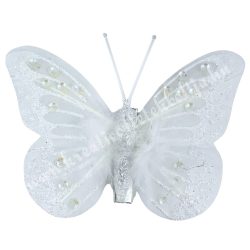 Csipeszes pillangó tollal, fehér, 8x6 cm