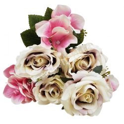 Rózsa, hortenzia csokor, vintage lila-rózsaszín, 36 cm