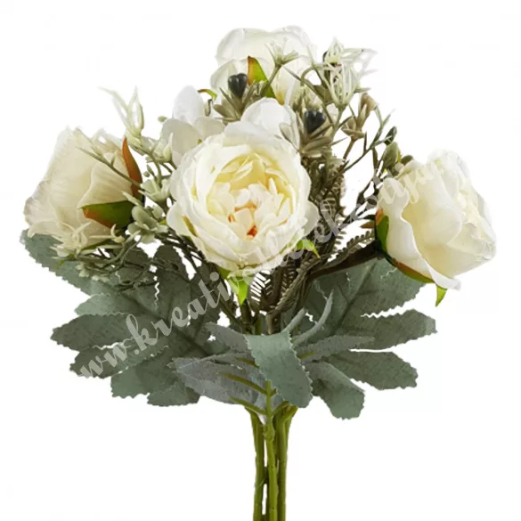 Peonia csokor, törtfehér, 32 cm