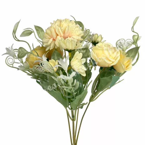 Vegyes csokor krizantémmal, krém, 31 cm