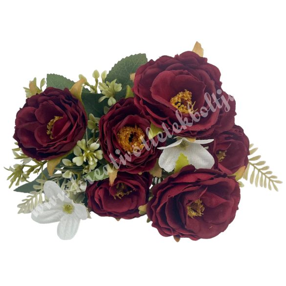 Rózsacsokor, bordó, 31 cm