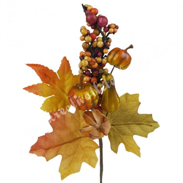 Beszúrós dísz, őszi pick tökkel és bogyókkal, 11x16,5 cm