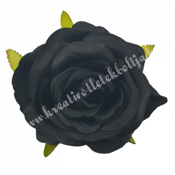 Rózsa virágfej, fekete, kb. 9 cm