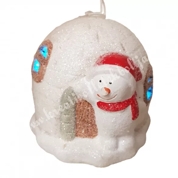 Akasztós iglu hóemberrel, LED-világítással, 6x7 cm