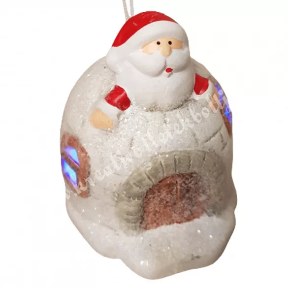 Akasztós iglu mikulással, LED-világítással, 6x8 cm