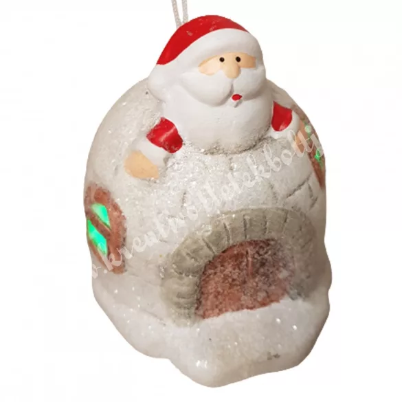 Akasztós iglu mikulással, LED-világítással, 6x8 cm